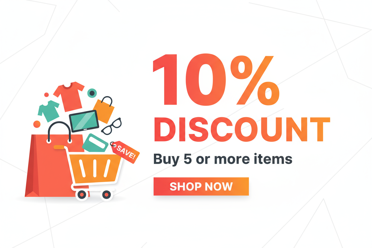 10% discount for purchasing more than firve goods